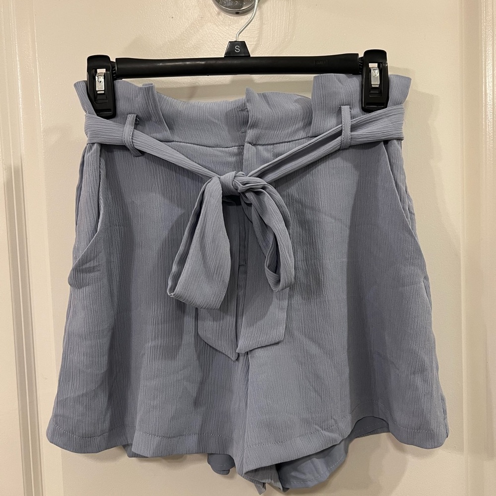 Tie-Waist Periwinkle Flowy High-Waisted Shorts